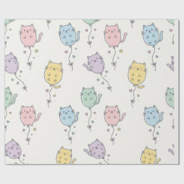 Pastell Ballong Katt Mönster – Söt Minimalistisk B Presentpapper