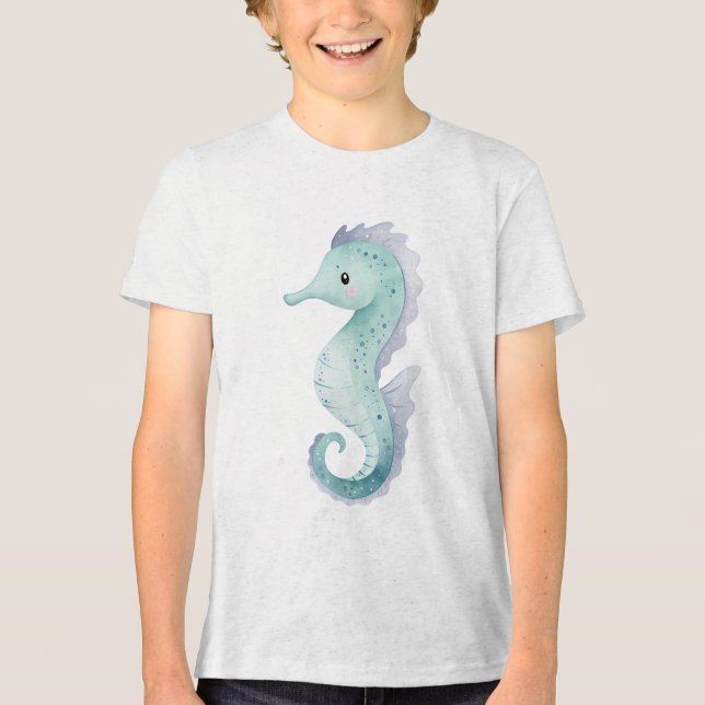 Pastell Bebis Sjöhäst Akvarell T Shirt (Framsida)