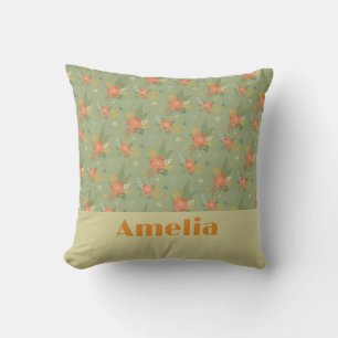 Pastell beige grön mint blomster mönster namn kudde
