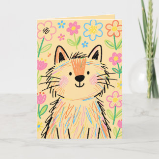 Pastell Beige Klotter Katt Välkomstkort Kort