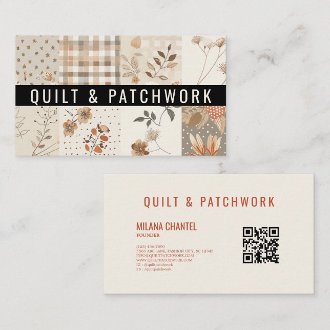 Pastell Beige Quilt Patchwork Handgjorda Kläder  Visitkort (Fram/baksida)