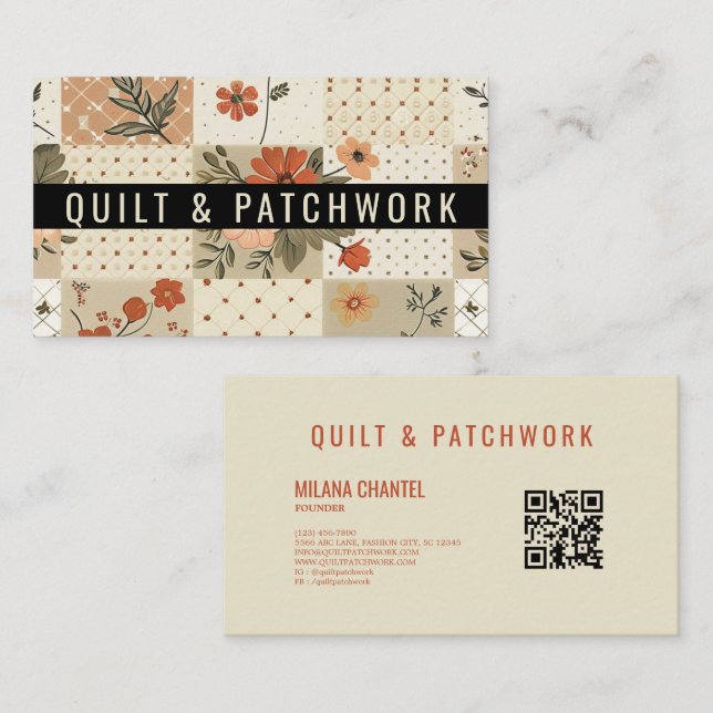 Pastell Beige Quilt Patchwork Handgjorda Kläder  Visitkort (Fram/baksida)