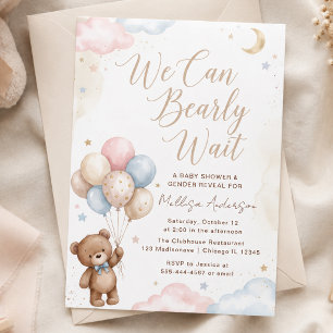 Pastell Björn Baby Shower Köns Avslöjande Inbjudningar