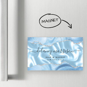 Pastell blå agat silver glitter lyx magnetiska visitkort