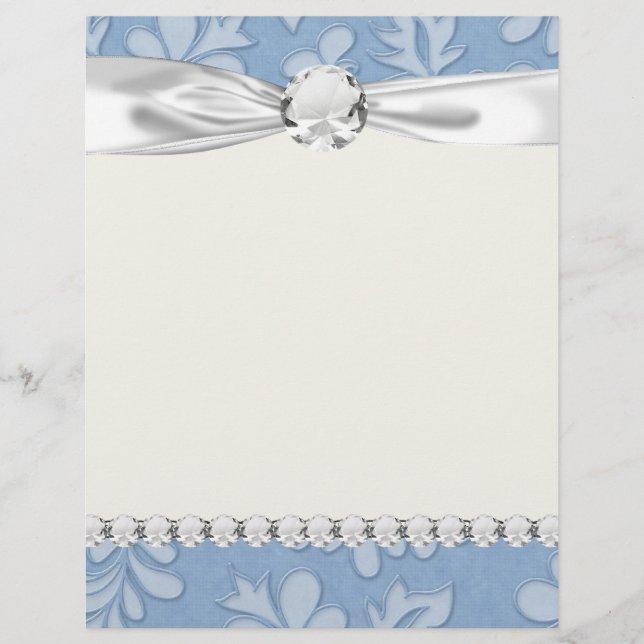 pastell blå blad virvel blomster damask (Framsida)