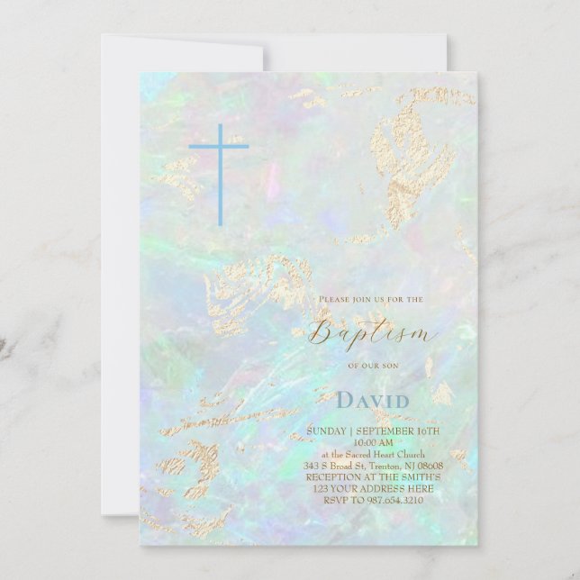 pastell blå kristall design Dop Inbjudningar (Framsida)