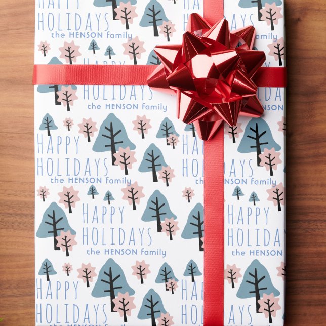 Pastell Blå Rosa Kakor Klocka Stjärna Träd Jul Presentpapper (Skapare uppladdad)