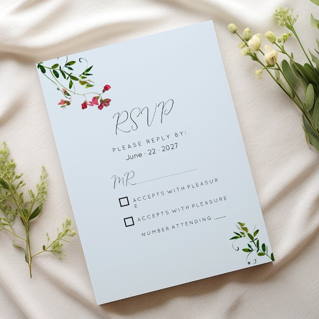 Pastell blå rosa röd grön blommor RSVP Inbjudningar (Pastel blue pink red green flowers RSVP )