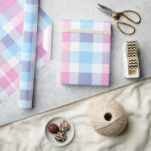 Pastell Blå Rosa Söt Gingham Vit Rutig Mönster