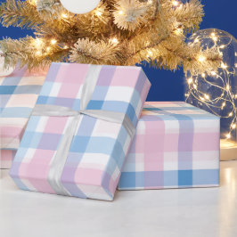 Pastell Blå Rosa Söt Gingham Vit Rutig Mönster Presentpapper