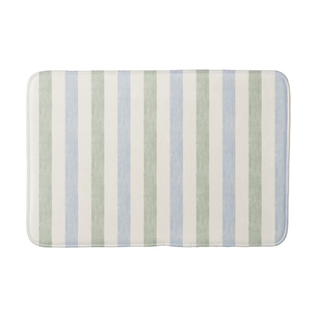 Pastell Blå Salvia Grön Rand Boho Bondgård Badrumsmatta (Framsidan)