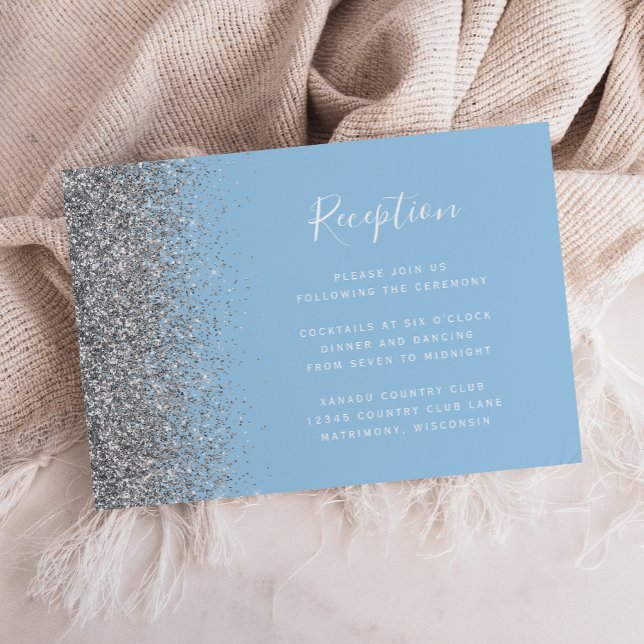 Pastell blå silver glitter bröllopsmottagning Encl Tilläggskort (Skapare uppladdad)