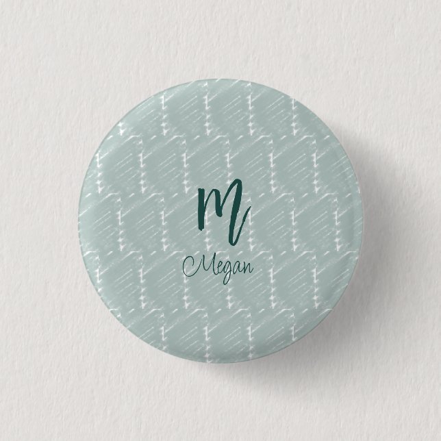 pastell blågrå akvarellmonogram namn boho ret knapp (Framsida)