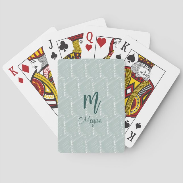 pastell blågrå akvarellmonogramnamn boho ret casinokort (Baksidan)