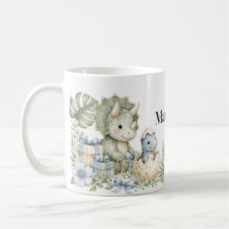 Pastell blågrön Akvarell Dinosaurie Födelsedagsinb Kaffemugg