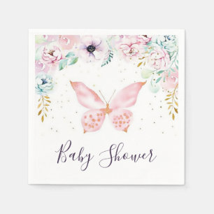Pastell blom- och fjäril baby shower servetter
