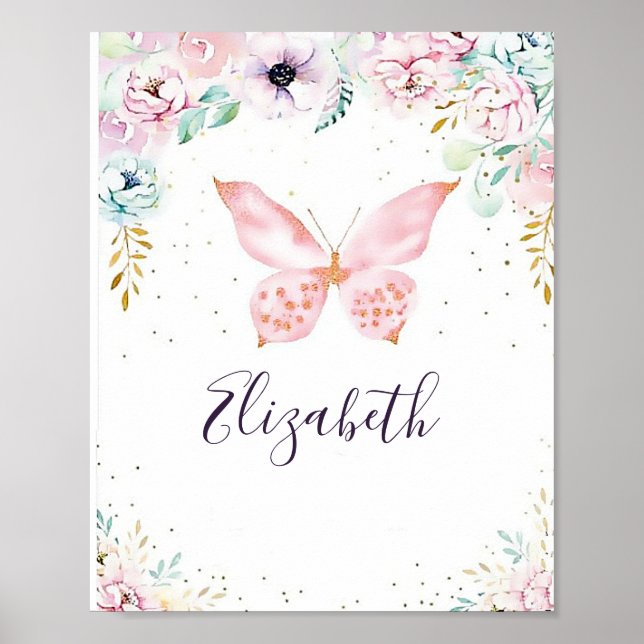 Pastell blom- och fjärilsbaby   poster (Framsidan)
