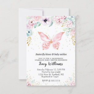Pastell blom- och fjärilsbabyshower-inbjudan inbjudningar
