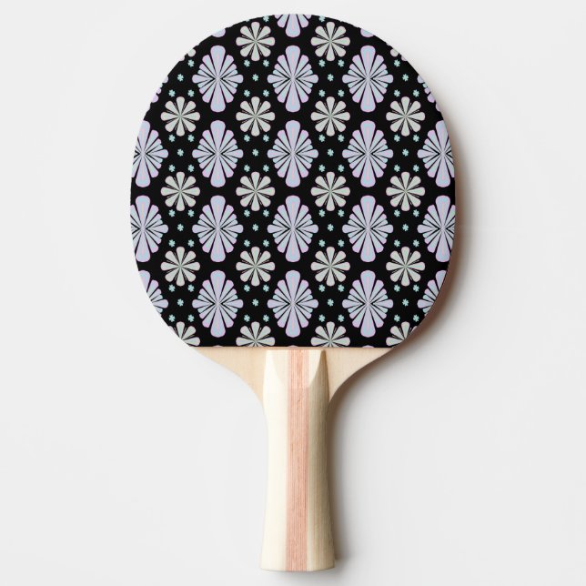 Pastell blomformade former på svart bakgrund pingisracket (Framsidan)