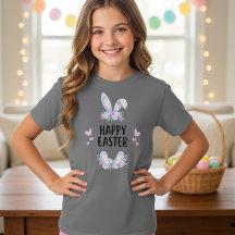 Pastell Blommande Kaninöron Glad Påsk T-Shirt