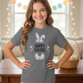 Pastell Blommande Kaninöron Glad Påsk T-Shirt