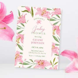 Pastell blommande lilja rosa grön baby shower inbjudningar
