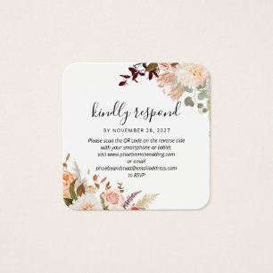 Pastell blommande QR-kod bröllopswebbplats RSVP Fyrkantigt Visitkort