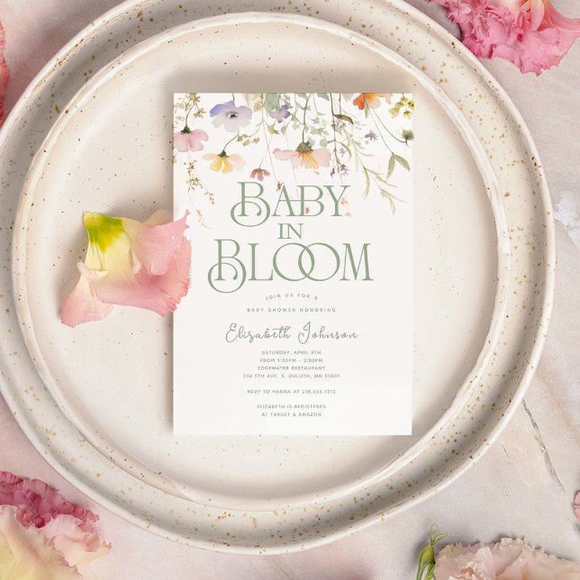Pastell Blommig Akvarell Baby In Bloom Bebis Showe Inbjudningar (Skapare uppladdad)