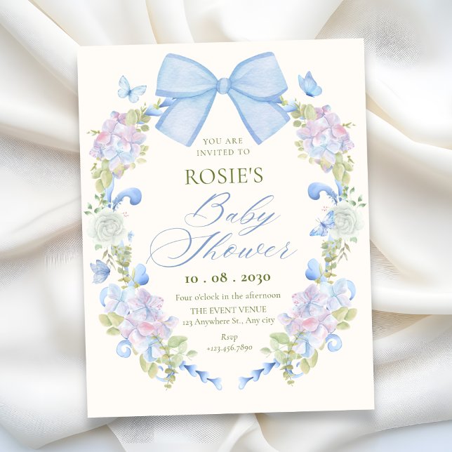 Pastell blommig baby shower med rosett inbjudningar (Skapare uppladdad)