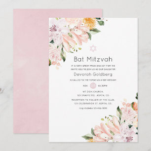 Pastell Blommig Bat Mitzvah Inbjudningar