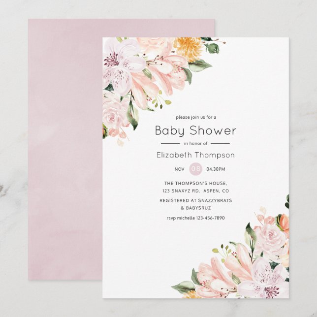 Pastell Blommig Bebis Shower Inbjudningar (Fram/baksida)