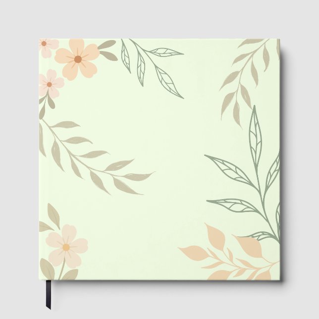 Pastell Blommig Grön Bakgrund | Minimalistisk Bota Gästböcker (Framsida)
