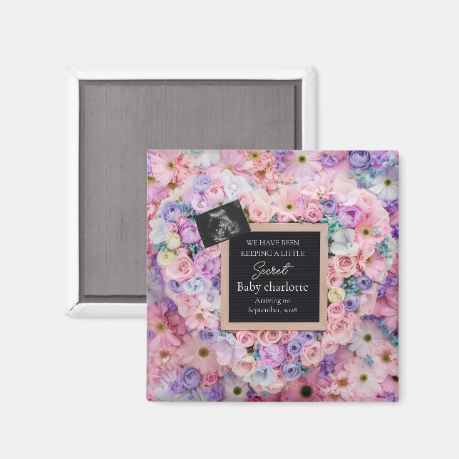 Pastell Blommig Hjärtformad Graviditet Meddelande  Magnet (Front/Back)