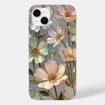 Pastell Blommig iPhone-fodral Guld Blommig Design