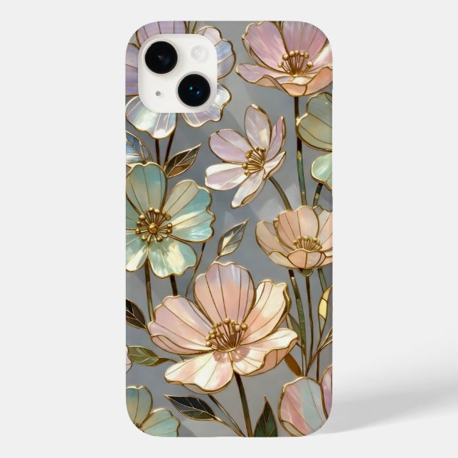 Pastell Blommig iPhone-fodral Guld Blommig Design (Baksida)