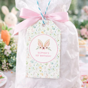 Pastell Blommig Kanin Öron Flickor 1-årsdag Förmån Presentetikett