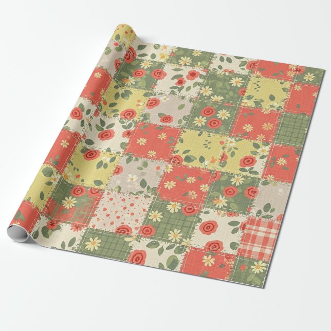 Pastell Blommig Lapptäcke Picknick Mönster (11) Presentpapper (Utrullad)