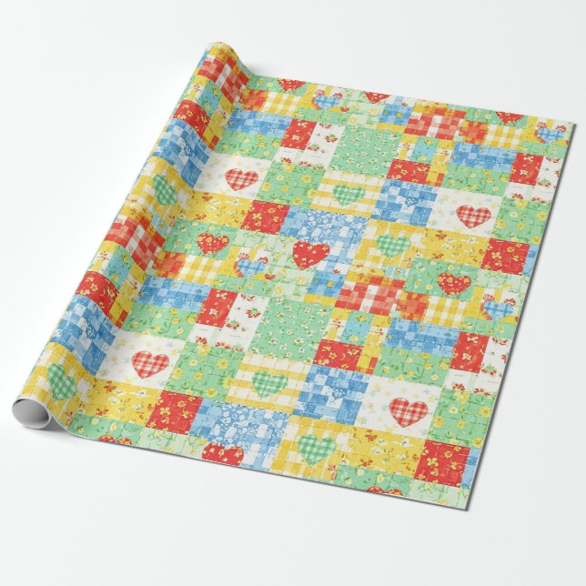 Pastell Blommig Lapptäcke Picknick Mönster Presentpapper (Utrullad)