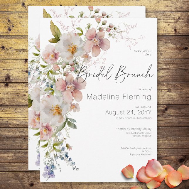 Pastell Blommig Modern Bröllopsbrunch Inbjudningar (Pastel Floral Modern Bridal Brunch Invitation)