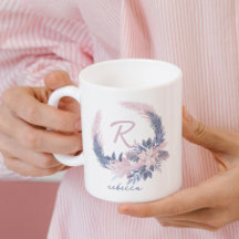 Pastell Blommig Monogram Vinter Mugg Anpassat Namn