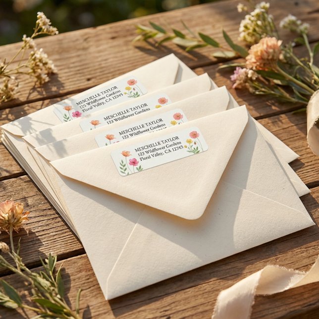 Pastell Blommig Rosa Orange Bröllopsblommor Adress Returadress Etikett (Return address labels from the Wildflower Bloom collection by Darling & May)