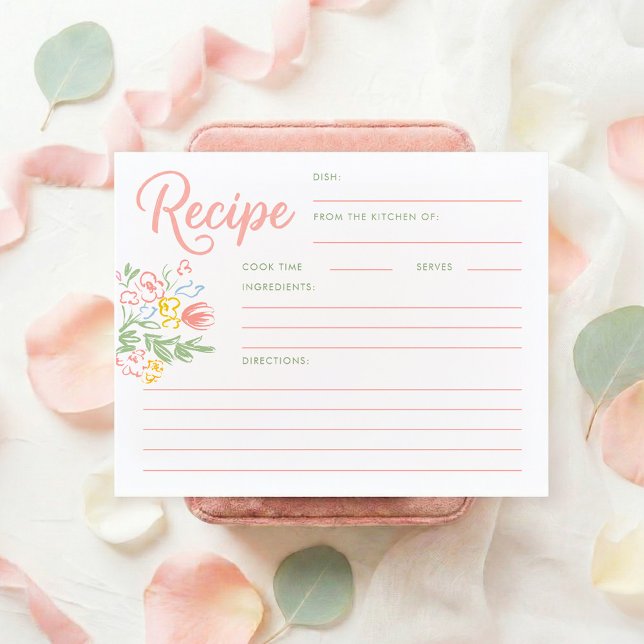 Pastell Blommig Whimsical Bröllopsfest Receptkort (Pastel Flowers Whimsical Fresh Off The Market Recipe Cards)