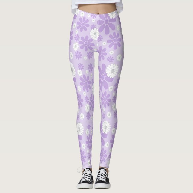 Pastell Blommönster LAVENDER Leggings (Framsida)