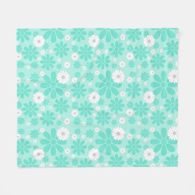 Pastell Blommönster MINT Fleecefilt (Framsidan (Horisontell))