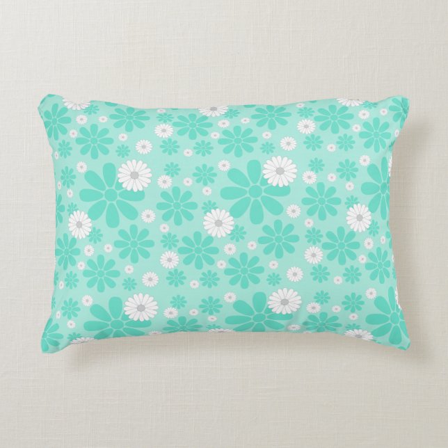 Pastell Blommönster MINT Prydnadskudde (Framsidan)
