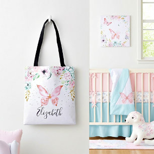 Pastell blommor och fjäril bebis tygkasse