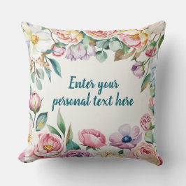 Pastell blomster Mönster - Anpassningsbar Text Kudde