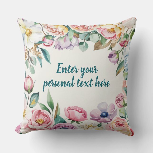 Pastell blomster Mönster - Anpassningsbar Text Kudde (Framsida)