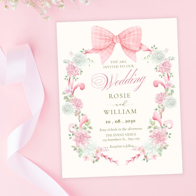 Pastell blomsterbåge elegant bröllop inbjudningar (Skapare uppladdad)