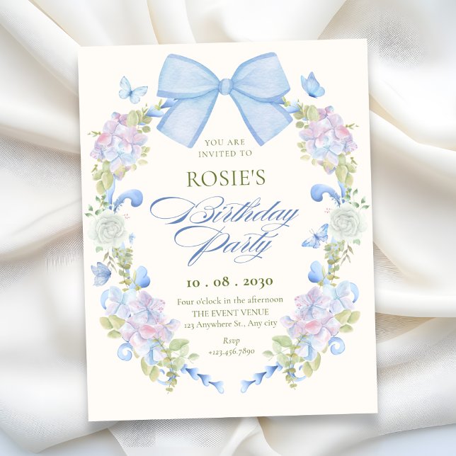 Pastell blomsterbåge födelsedag inbjudningar (Skapare uppladdad)